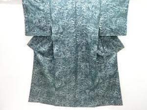 アンティーク　草花模様織り出し手織り紬着物・道行コートアンサンブル